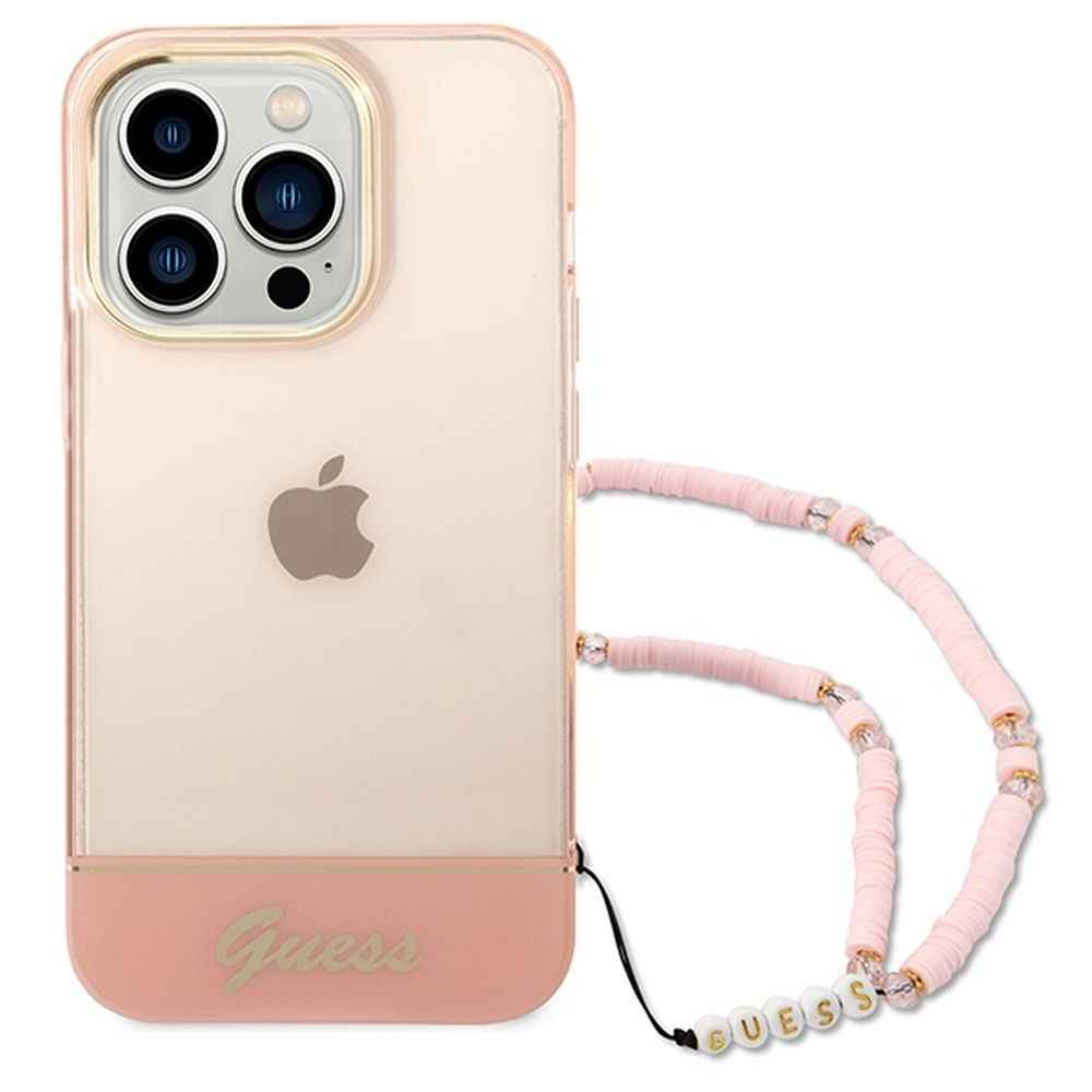 GUESS futerał do IPHONE 14 Pro Max GUHCP14XHGCOHP (IML Electro Cam w. Strap Translucent) różowy