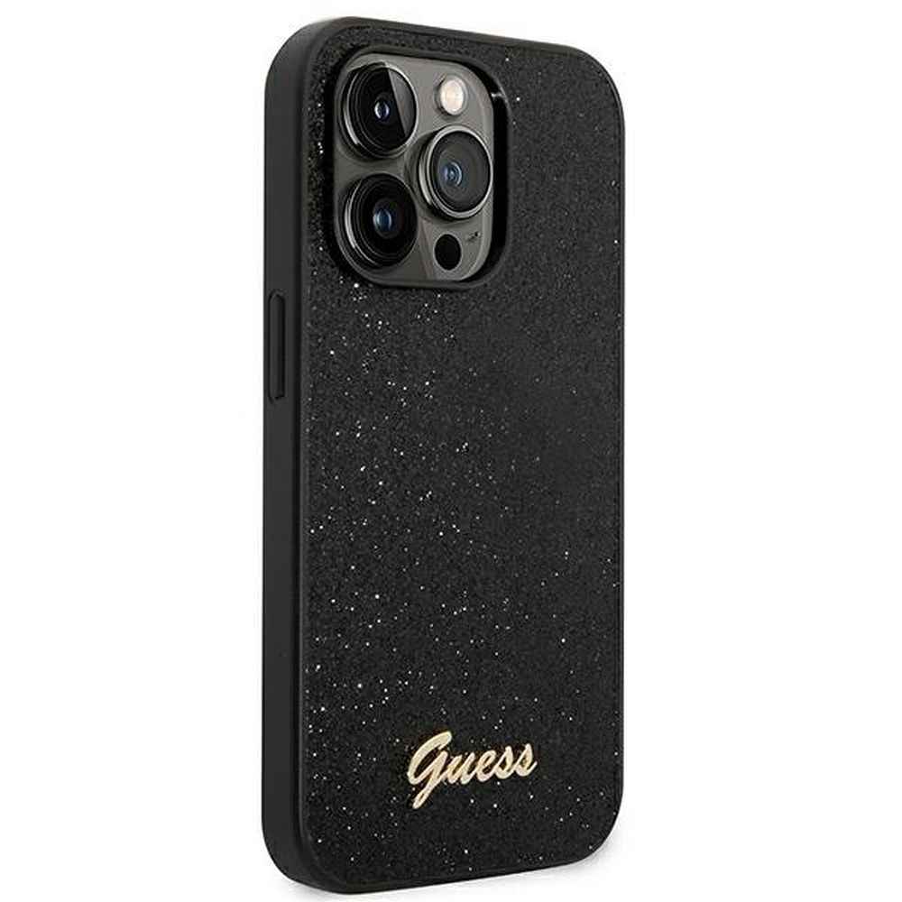 GUESS futerał do IPHONE 14 Pro GUHCP14LHGGSHK (Glitter Flakes Script Metal Logo) czarny