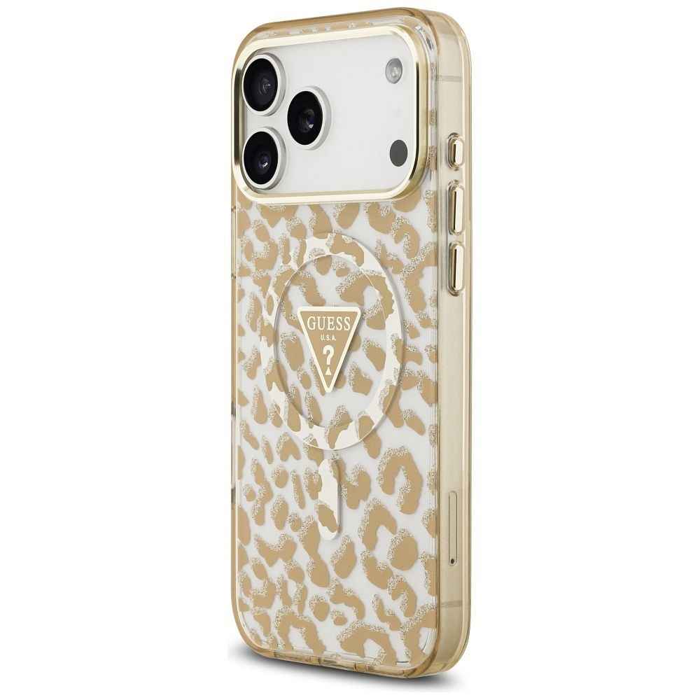 GUESS futerał do IPHONE 17 Pro kompatybilny z MagSafe GUHMP17LHLEGTGLW (PC TPU W/ Leopard Glitter) brązowy
