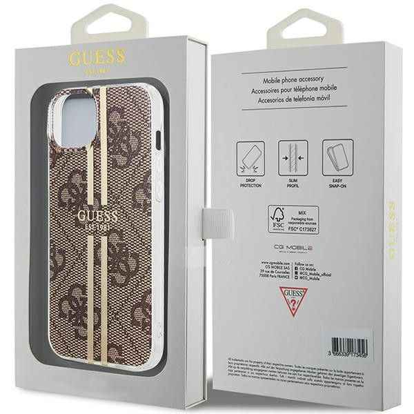 GUESS futerał do IPHONE 15 Plus GUHCP15MH4PSEGW (4G Gold Stripe) brązowy