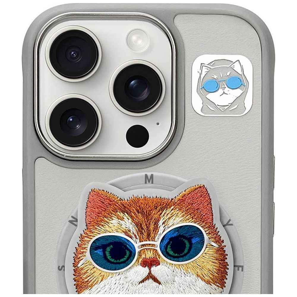 NIMMY futerał GLASSES COOL CAT kompatybilny z MagSafe do iPhone 16 Pro szary