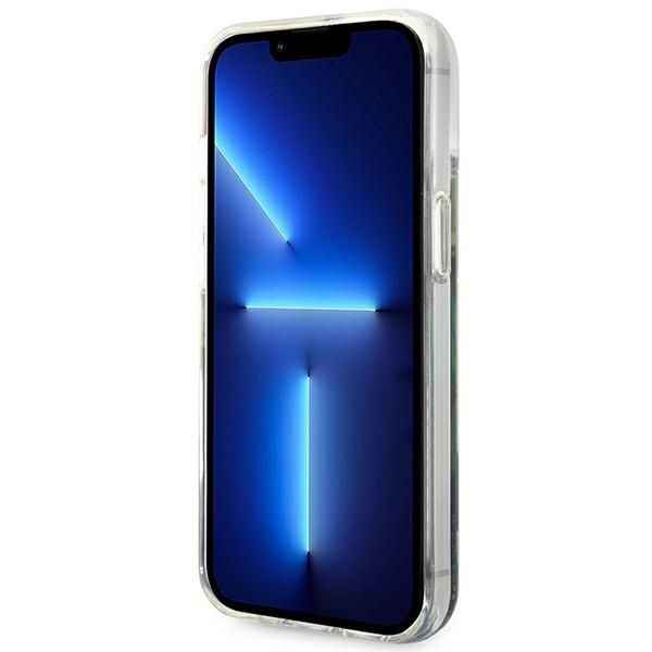 GUESS Etui do iPhone 13 / 14 / 15 GUHCP14SLFLSB (Flower Liquid Glitter) niebieski