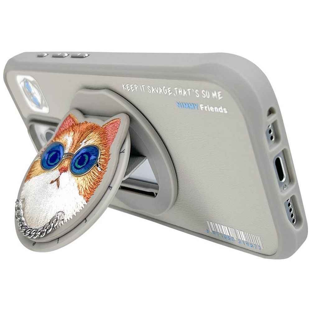 NIMMY futerał GLASSES COOL CAT kompatybilny z MagSafe do iPhone 16 Pro Max szary