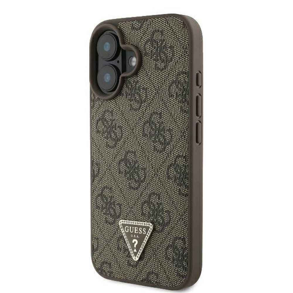 GUESS Etui do iPhone 16 GUHCP16SP4TDPW (PU Leather 4G Triangle Strass) brązowy