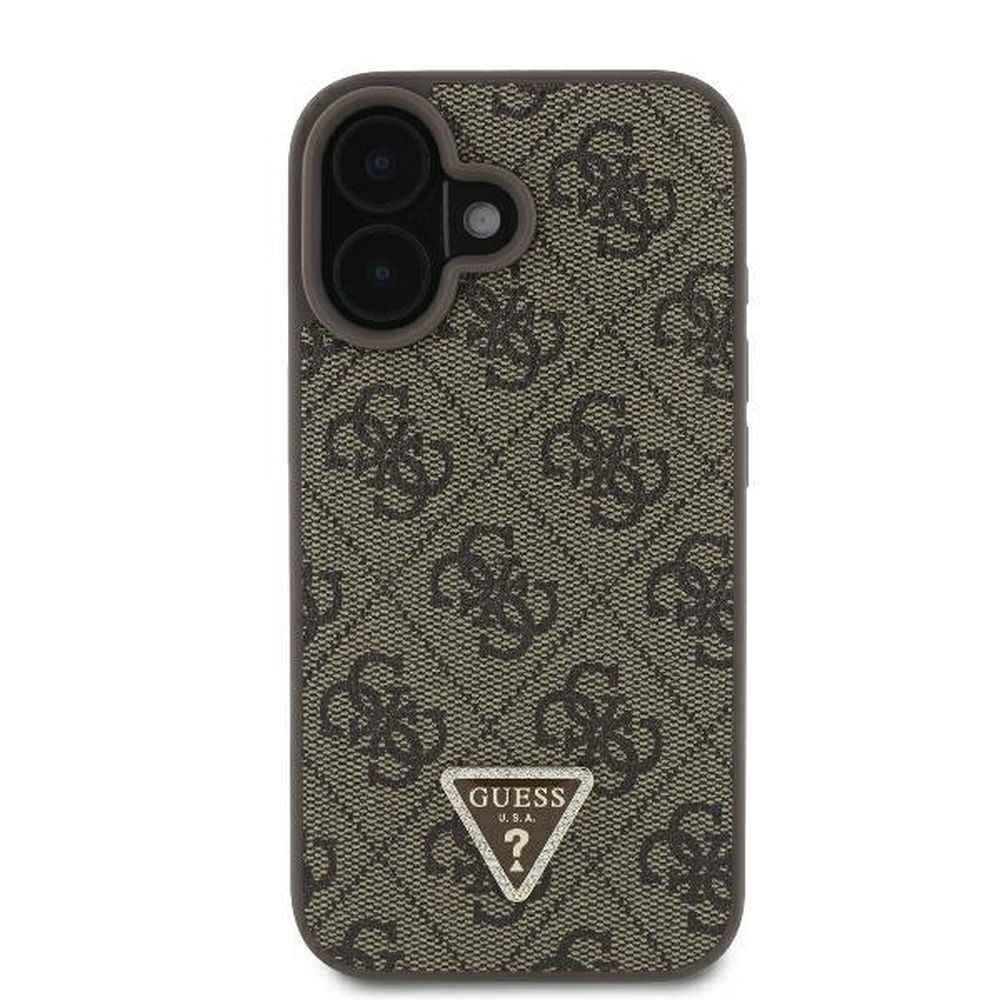 GUESS Etui do iPhone 16 GUHCP16SP4TDPW (PU Leather 4G Triangle Strass) brązowy
