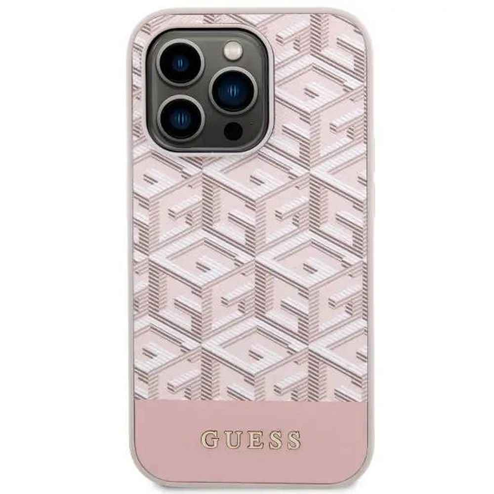 GUESS futerał do IPHONE 14 Pro kompatybilny z MagSafe GUHMP14LHGCFSEP (CUBE Stripes) różowy