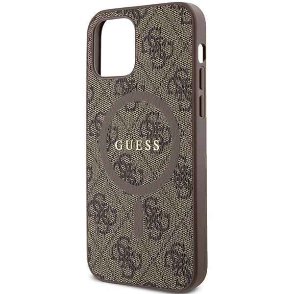 GUESS futerał do IPHONE 12 / 12 Pro kompatybilny z MagSafe GUHMP12MG4GFRW (4G Ring classic logo) brązowy