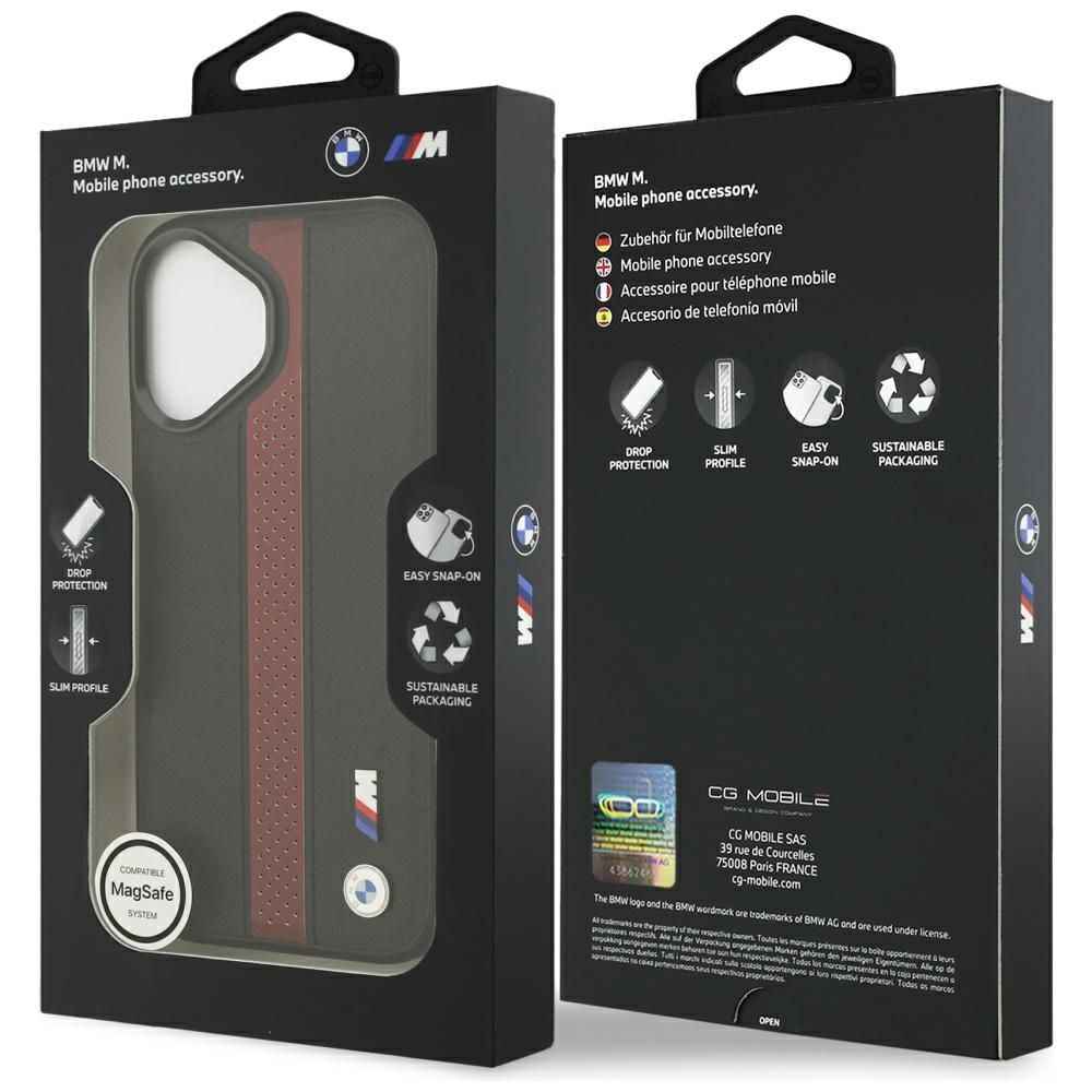 BMW futerał do IPHONE 17 kompatybilny z MagSafe BMHMP17S25PCPSKR (PU Perfotated Stripe Logo) red