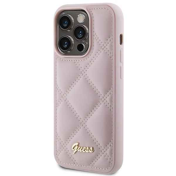 GUESS futerał do IPHONE 15 Pro GUHCP15LPSQSQSP (Quilted Metal Logo) różowy