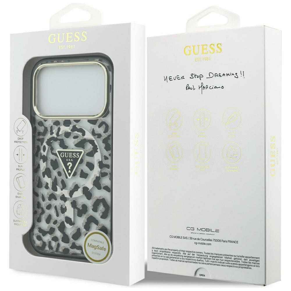 GUESS futerał do IPHONE 17 Pro Max kompatybilny z MagSafe GUHMP17XHLEGTGLK (PC TPU W/ Leopard Glitter) czarny