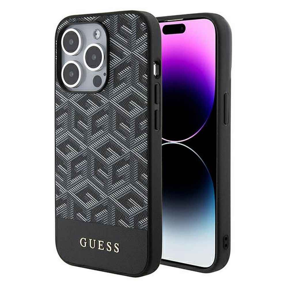 GUESS futerał do IPHONE 15 Pro kompatybilny z MagSafe GUHMP15LHGCFSEK (CUBE Stripes) czarny