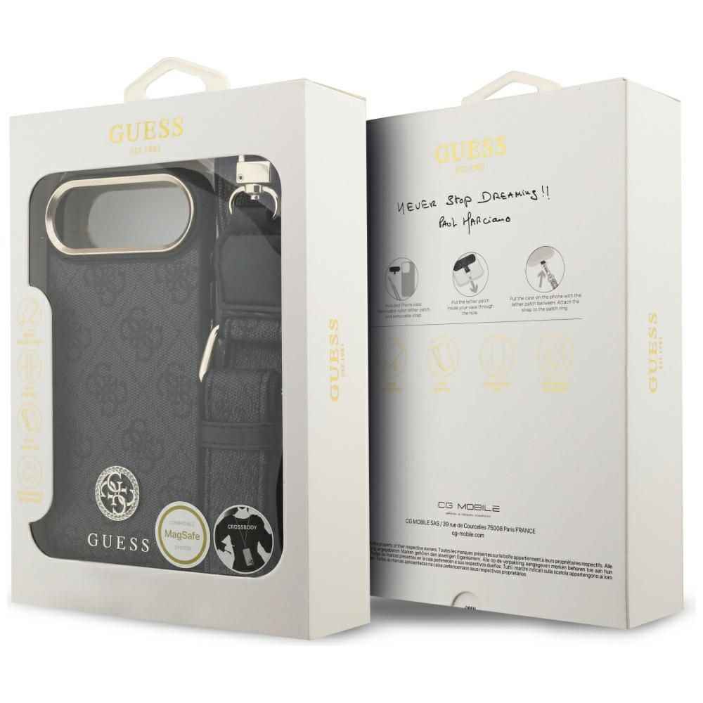 GUESS futerał do IPHONE 17 Air kompatybilny z MagSafe GUHMP17MP4G4DCSK (PU W/ Strass Logo & Big Strap Metal Buttons) czarny