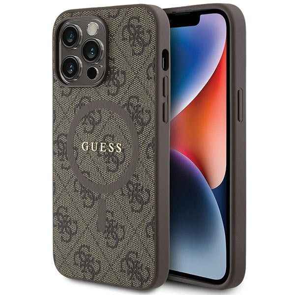 GUESS futerał do IPHONE 14 Pro Max kompatybilny z MagSafe GUHMP14XG4GFRW (4G Ring classic logo) brązowy