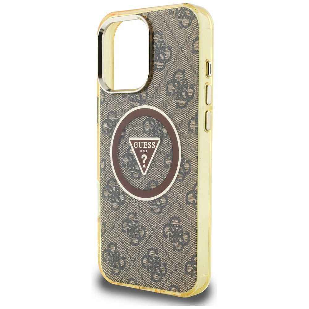 GUESS futerał do IPHONE 16 Pro kompatybilny z MagSafe GUHMP16LHG4PRTGW (IML Metal Glitter 4G Circle Triangle) brązowy