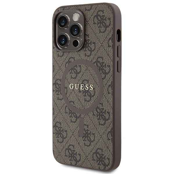 GUESS futerał do IPHONE 14 Pro kompatybilny z MagSafe GUHMP14LG4GFRW (4G Ring classic logo) brązowy