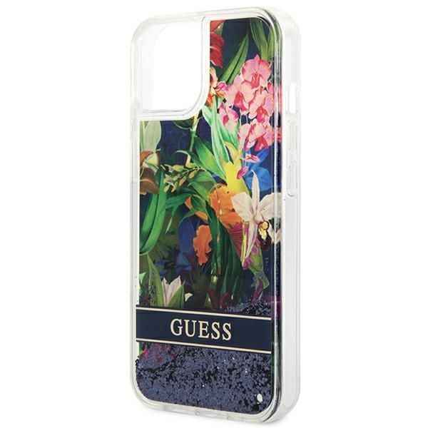 GUESS Etui do iPhone 13 / 14 / 15 GUHCP14SLFLSB (Flower Liquid Glitter) niebieski