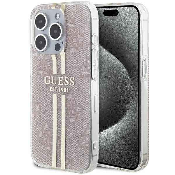 GUESS futerał do IPHONE 15 Pro GUHCP15LH4PSEGP (4G Gold Stripe) różowy