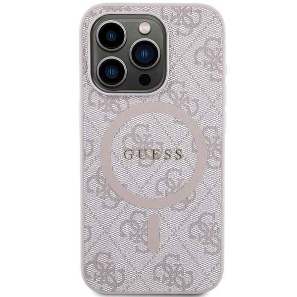 GUESS futerał do IPHONE 14 Pro Max kompatybilny z MagSafe GUHMP14XG4GFRP (4G Ring classic logo) różowy