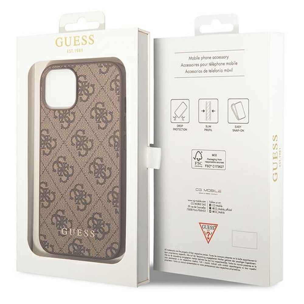 GUESS futerał do IPHONE 14 GUHCP14SG4GFBR (4G Gold Logo) brązowy