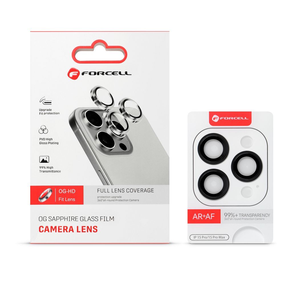 Grafika przedstawia Szkło hartowane Forcell Premium do aparatu - do iPhone 16 / 16 Plus Czarny