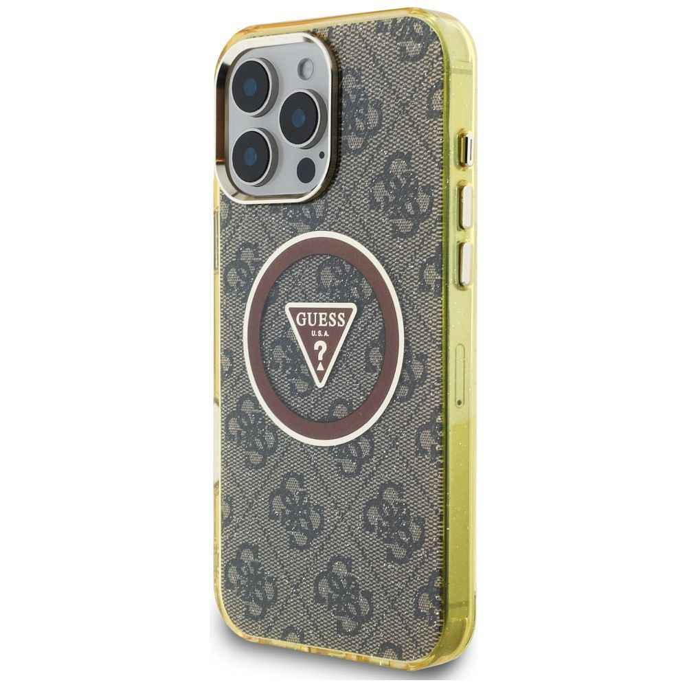 GUESS futerał do IPHONE 16 Pro kompatybilny z MagSafe GUHMP16LHG4PRTGW (IML Metal Glitter 4G Circle Triangle) brązowy