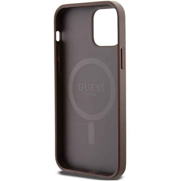 GUESS futerał do IPHONE 12 / 12 Pro kompatybilny z MagSafe GUHMP12MG4GFRW (4G Ring classic logo) brązowy