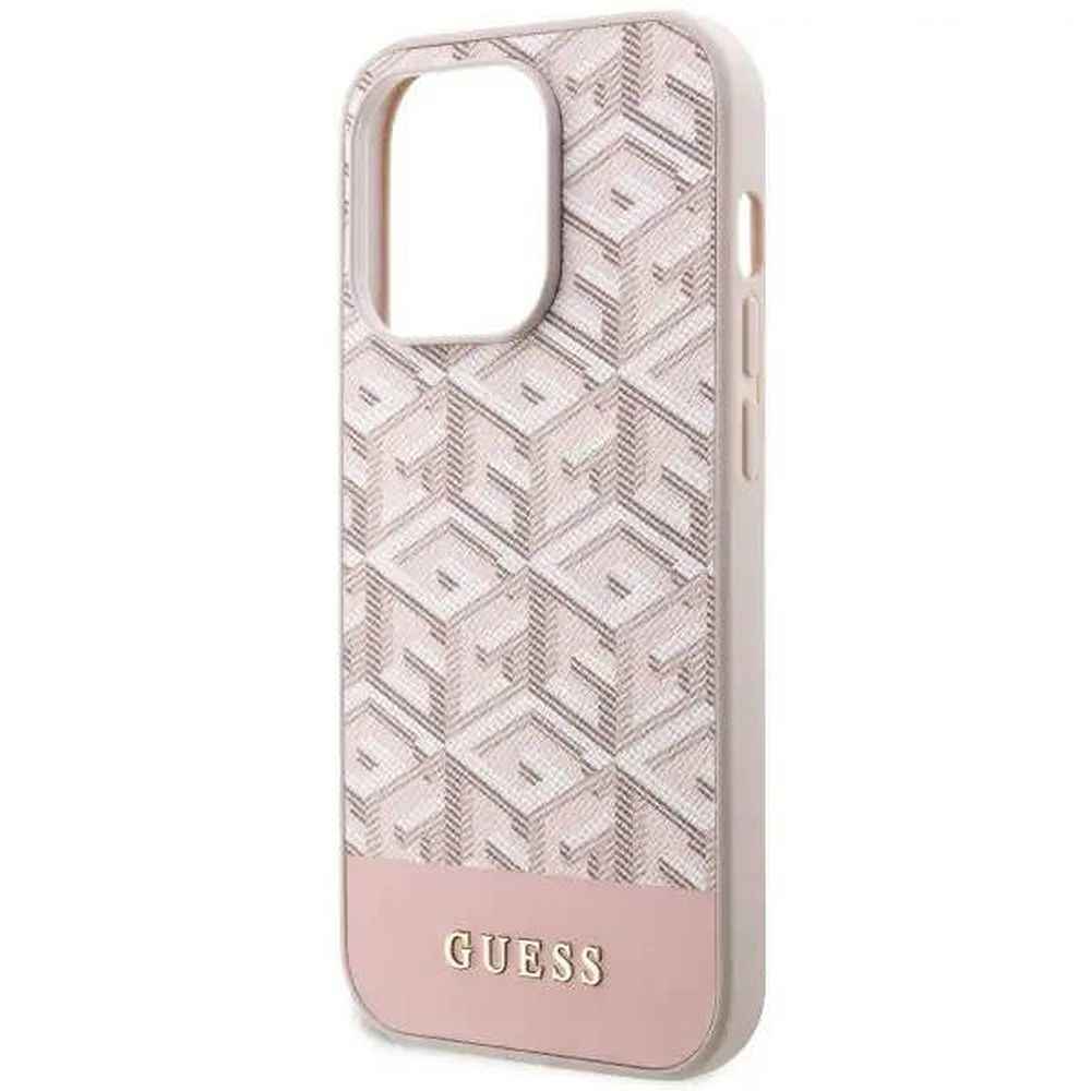 GUESS futerał do IPHONE 14 Pro kompatybilny z MagSafe GUHMP14LHGCFSEP (CUBE Stripes) różowy