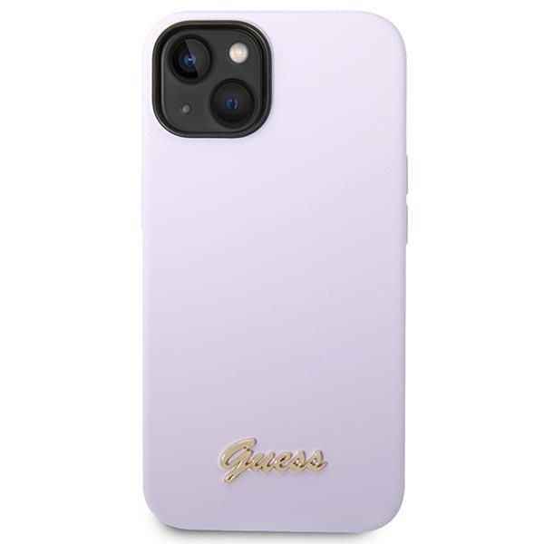 GUESS futerał do IPHONE 13 / 14 / 15 GUHCP14SSLSMU (Silicone Vintage Gold Logo) fioletowy