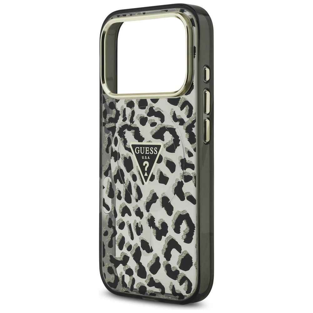 GUESS futerał do IPHONE 17 Pro Max kompatybilny z MagSafe GUHMP17XHLEGTGLK (PC TPU W/ Leopard Glitter) czarny