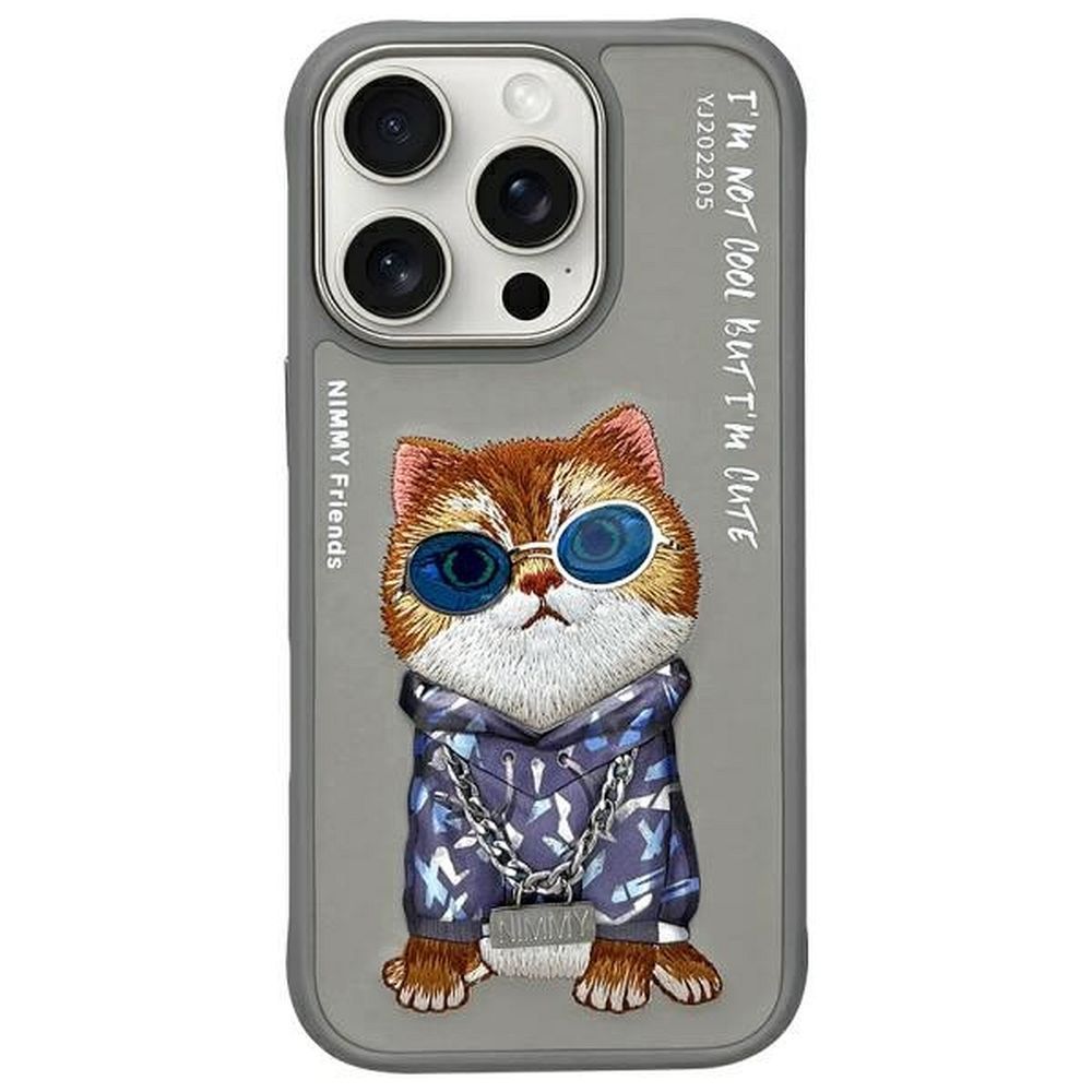 Grafika przedstawia NIMMY futerał GLASSES COOL CAT do iPhone 16 Pro Max szary