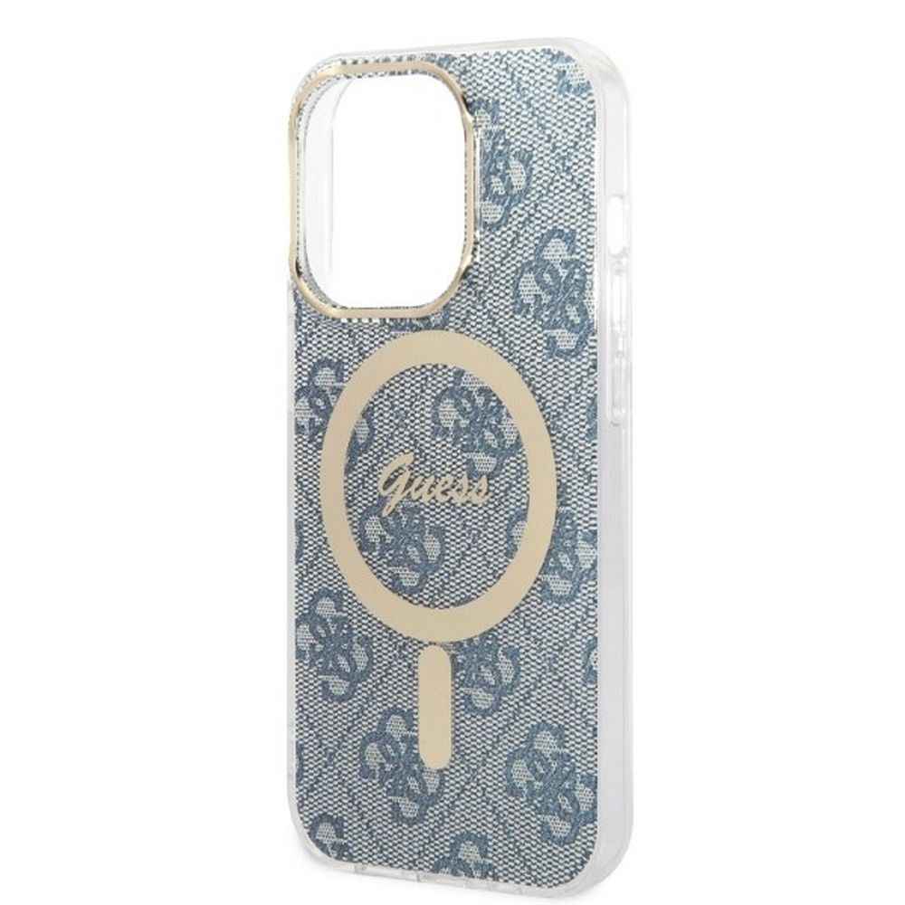 GUESS zestaw do IPHONE 14 Pro kompatybilny z MagSafe GUBPP14LH4EACSB (Bundle Pack / Case + Charger / 4G) złoty niebieski