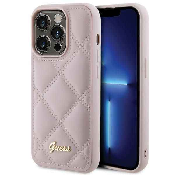 GUESS futerał do IPHONE 15 Pro GUHCP15LPSQSQSP (Quilted Metal Logo) różowy
