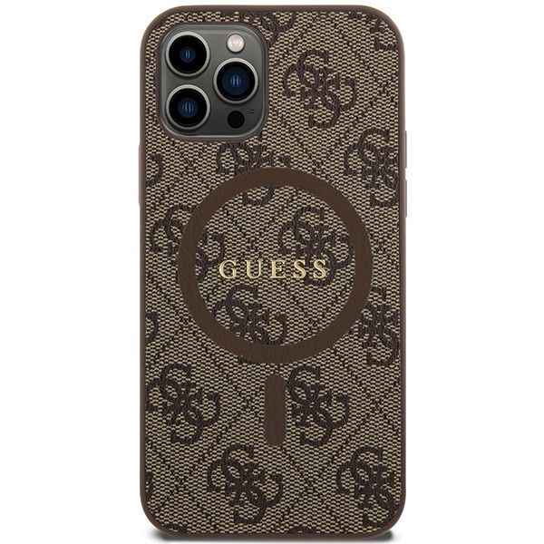 GUESS futerał do IPHONE 12 / 12 Pro kompatybilny z MagSafe GUHMP12MG4GFRW (4G Ring classic logo) brązowy