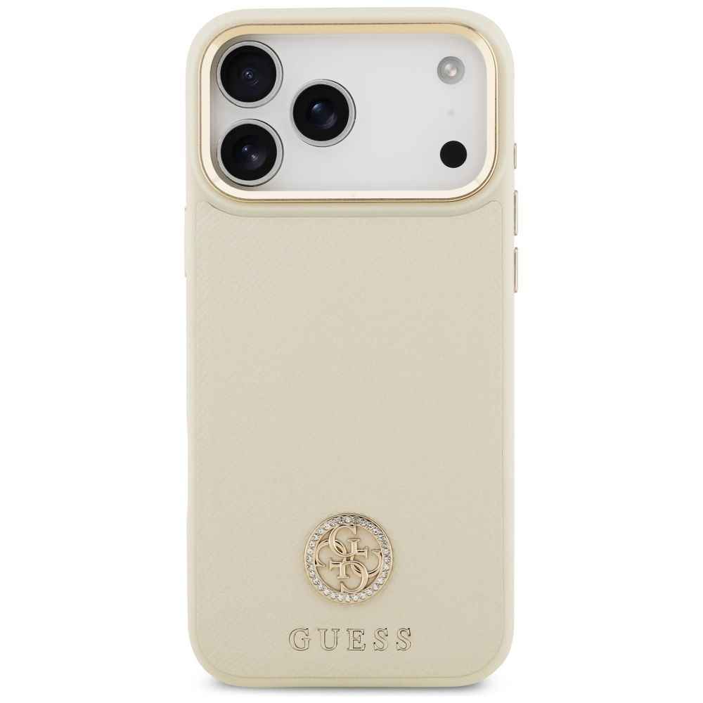 GUESS futerał do IPHONE 17 Pro Max kompatybilny z MagSafe GUHMP17XPGCRMDEE (PU W/ Grained Strass Logo) beżowy