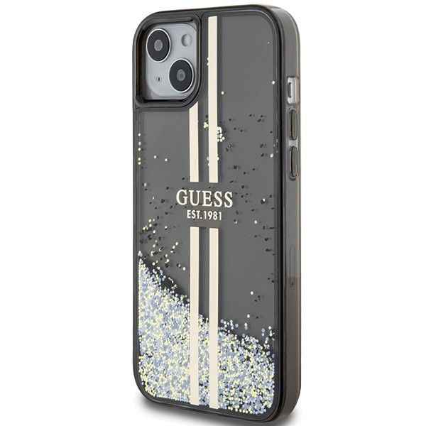GUESS futerał do IPHONE 15 GUHCP15SLFCSEGK (Liquid Glitter Gold Stripes) czarny