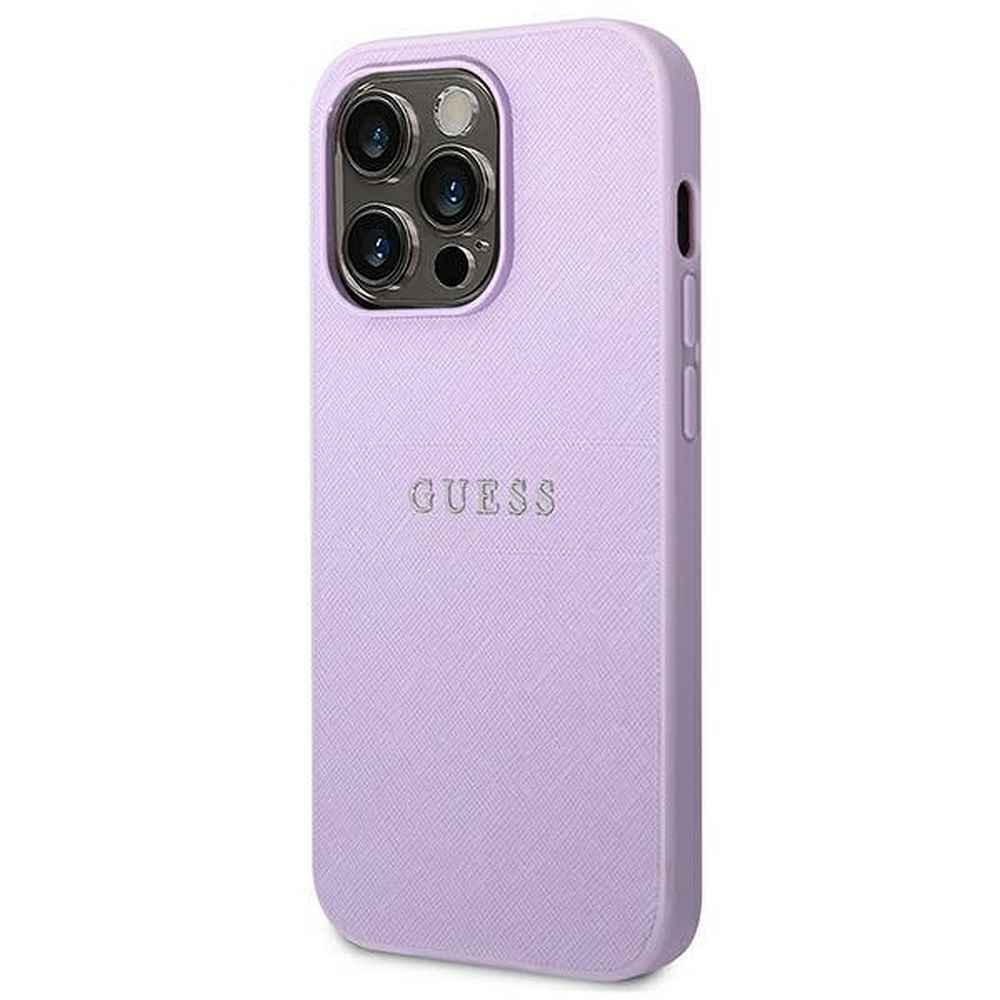 GUESS futerał do IPHONE 14 Pro GUHCP14LPSASBPU (Saffiano With Metal Logo) fioletowy