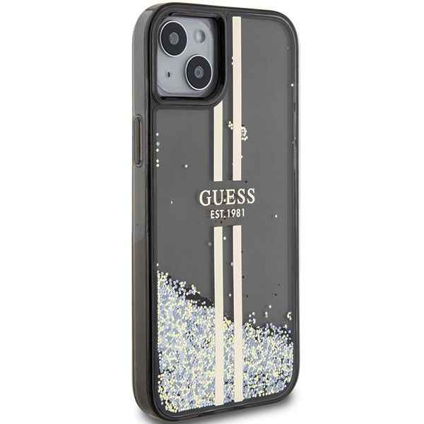 GUESS futerał do IPHONE 15 GUHCP15SLFCSEGK (Liquid Glitter Gold Stripes) czarny