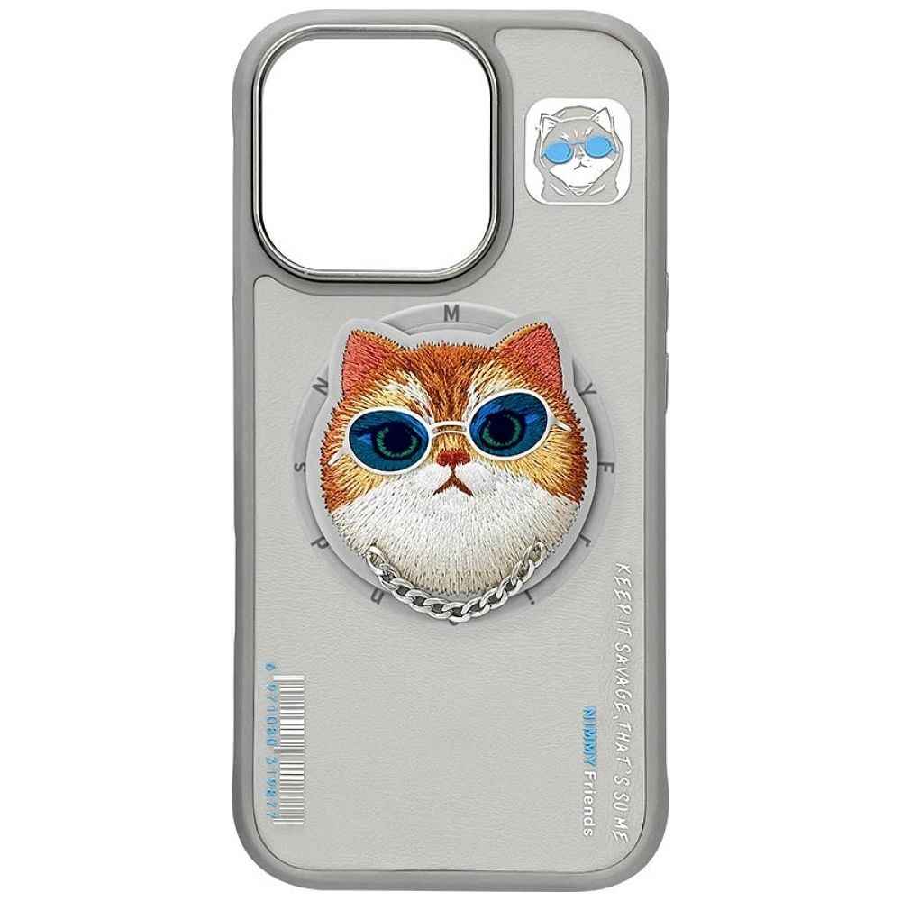 NIMMY futerał GLASSES COOL CAT kompatybilny z MagSafe do iPhone 16 Pro szary
