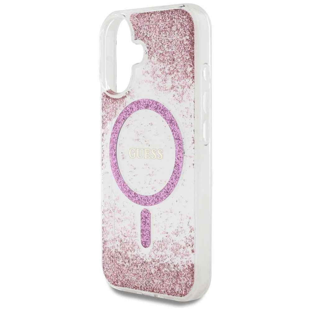 GUESS futerał do IPHONE 16 kompatybilny z MagSafe GUHMP16SRGRGEP (Resin Bottom Glitter) różowy
