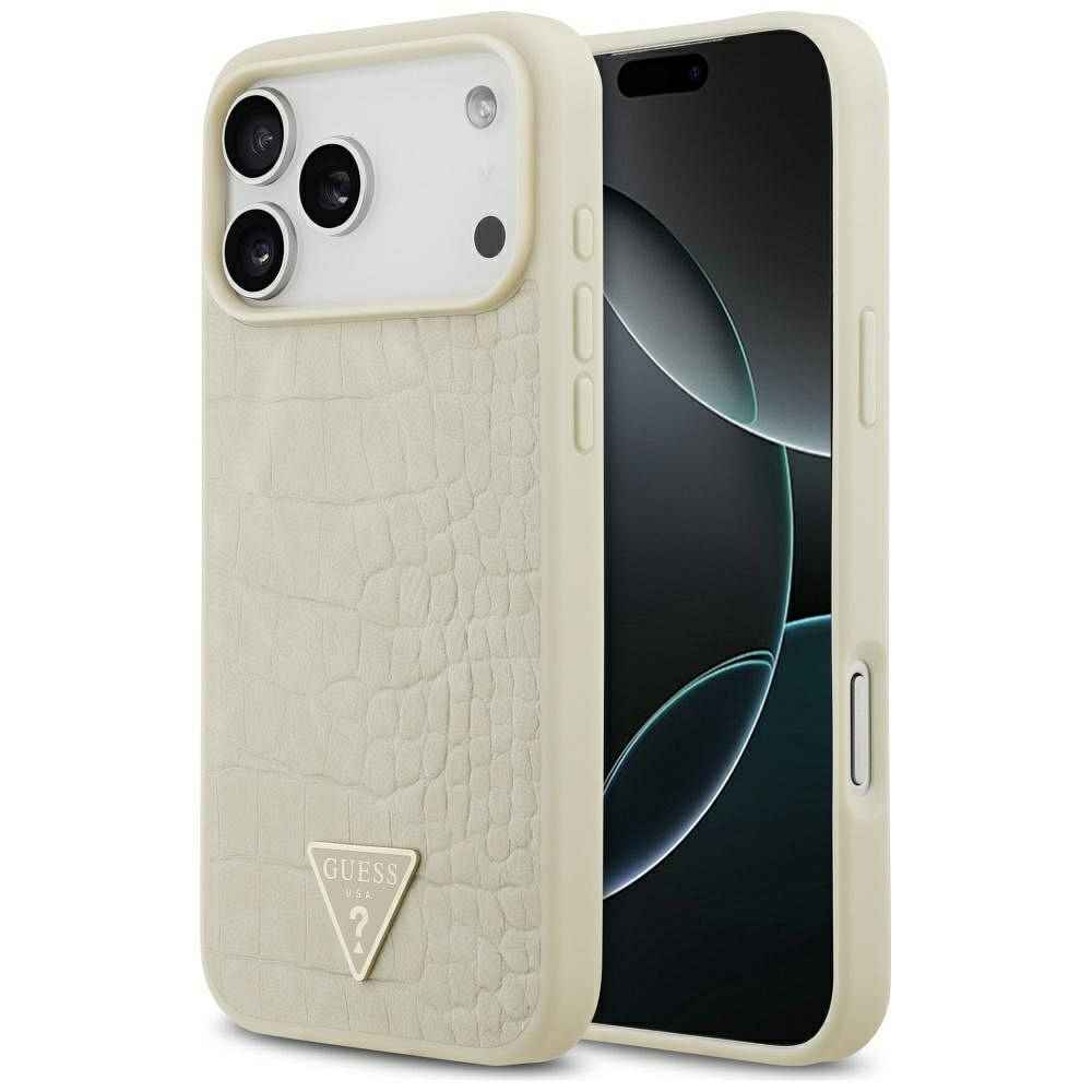 GUESS futerał do IPHONE 17 Pro Max kompatybilny z MagSafe GUHMP17XPCRTHCD (PU Croco Triangle Logo) złoty