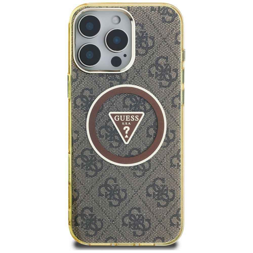GUESS futerał do IPHONE 16 Pro kompatybilny z MagSafe GUHMP16LHG4PRTGW (IML Metal Glitter 4G Circle Triangle) brązowy
