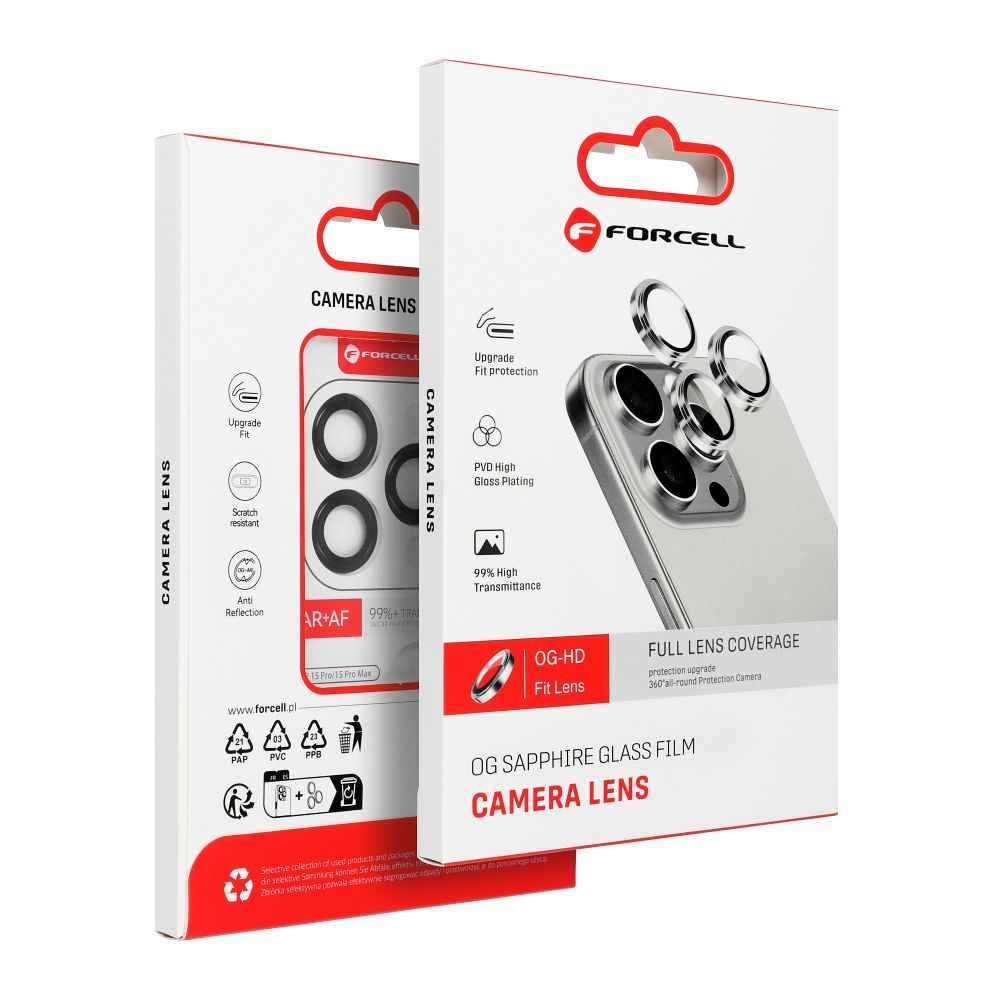 Szkło hartowane Forcell Premium do aparatu - do iPhone 15 Pro / 15 Pro Max Tytan Biały