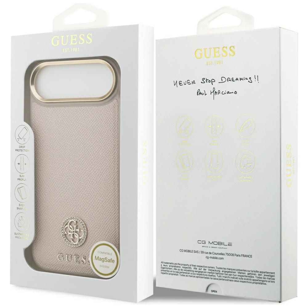GUESS futerał do IPHONE 17 Air kompatybilny z MagSafe GUHMP17MPGCRMDEP (PU W/ Grained Strass Logo) różowy