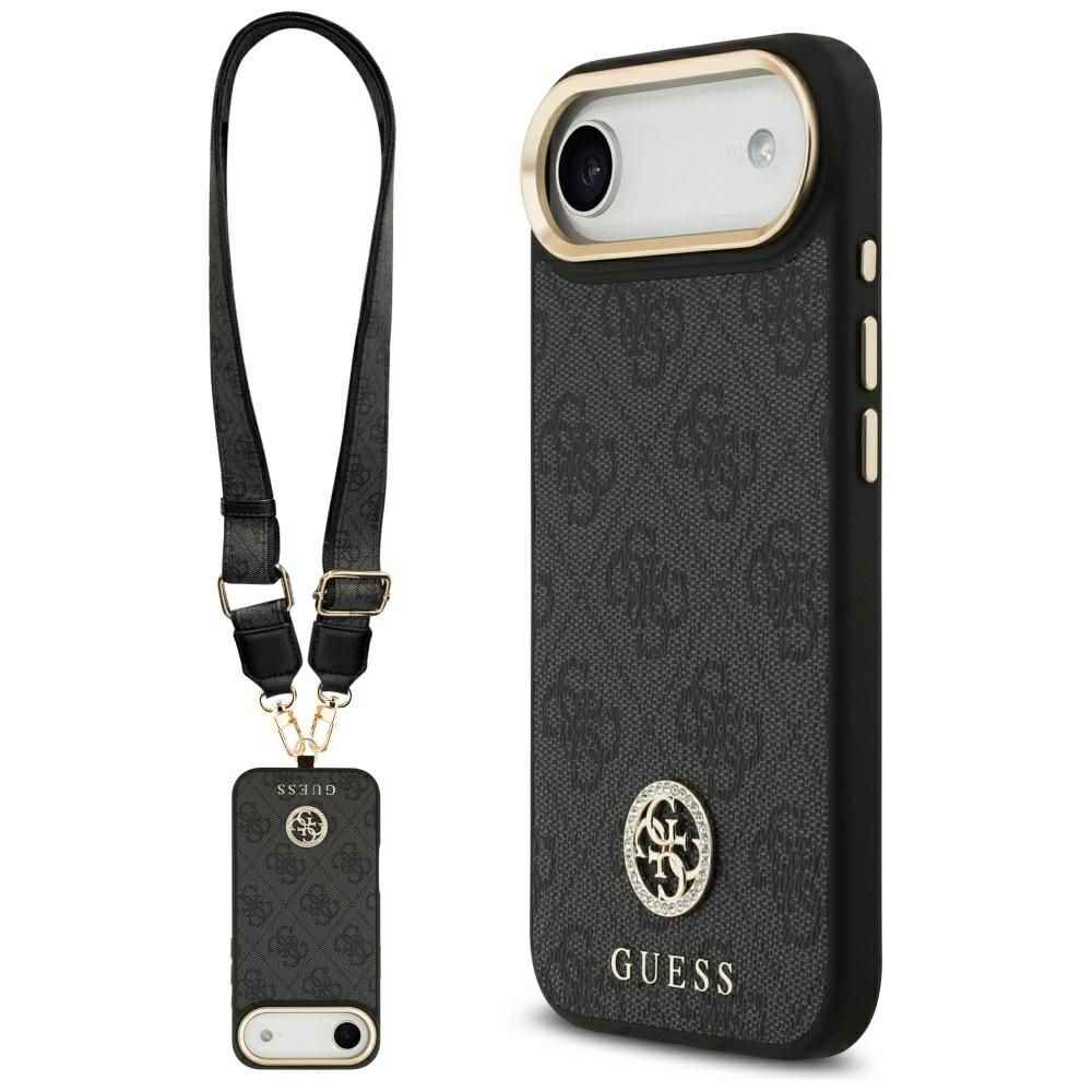 GUESS futerał do IPHONE 17 Air kompatybilny z MagSafe GUHMP17MP4G4DCSK (PU W/ Strass Logo & Big Strap Metal Buttons) czarny
