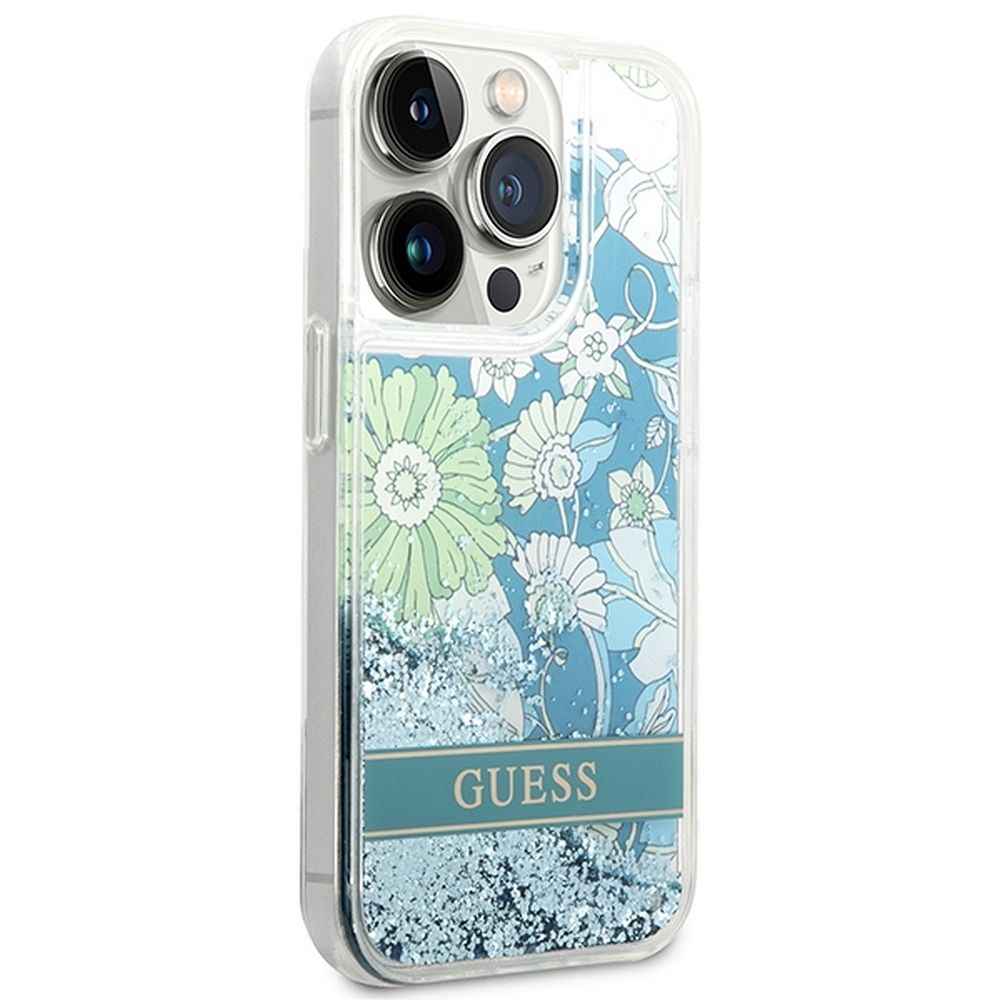 GUESS futerał do IPHONE 14 Pro GUHCP14LLFLSN (Liqide Glitter Flower) zielony