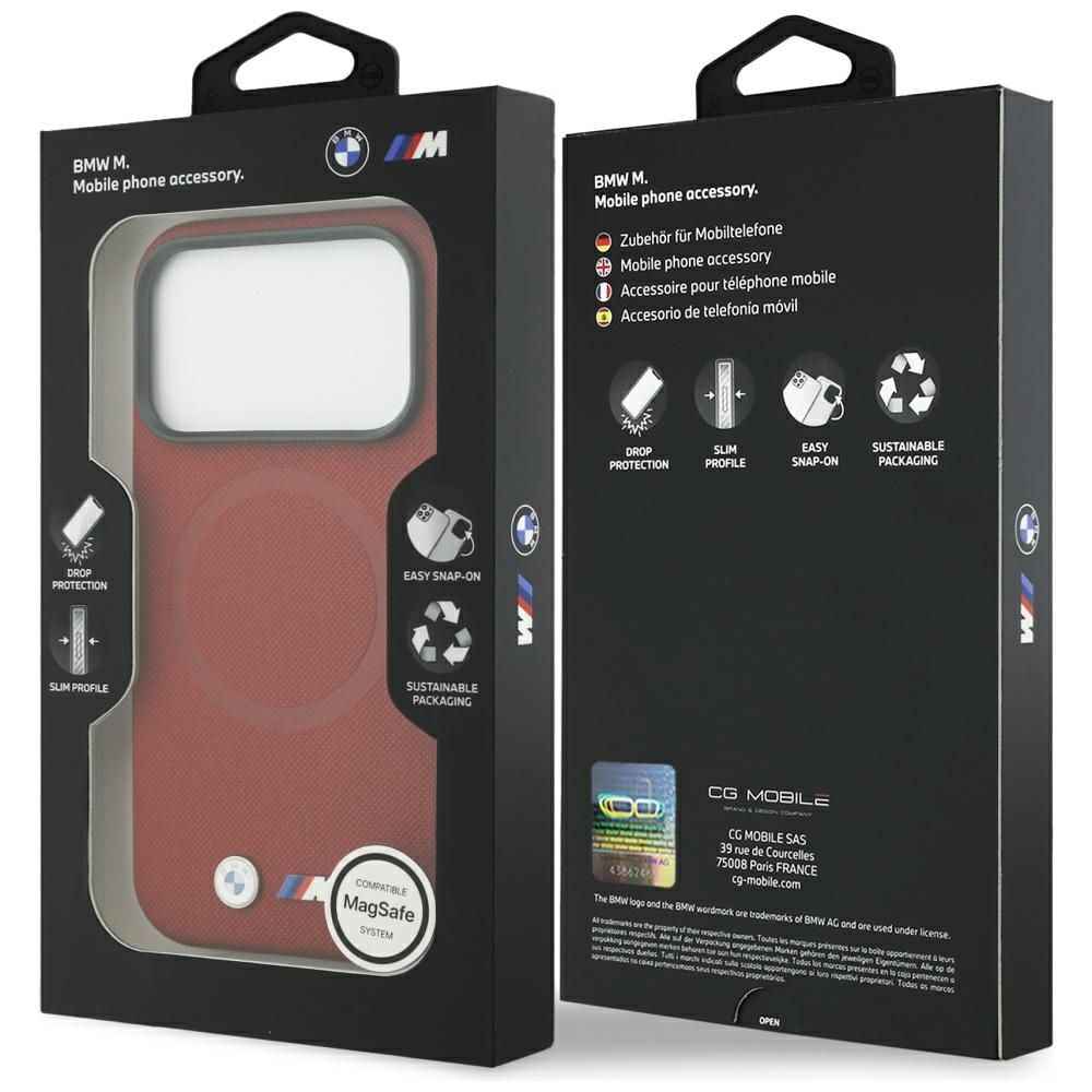 BMW futerał do IPHONE 17 Pro kompatybilny z MagSafe BMHMP17L25PFWSMR (PU FW Metal Logo) red