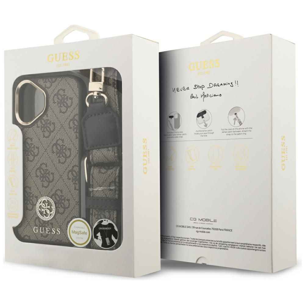 GUESS futerał do IPHONE 17 kompatybilny z MagSafe GUHMP17SP4G4DCSW (PU W/ Strass Logo & Big Strap Metal Buttons) brązowy