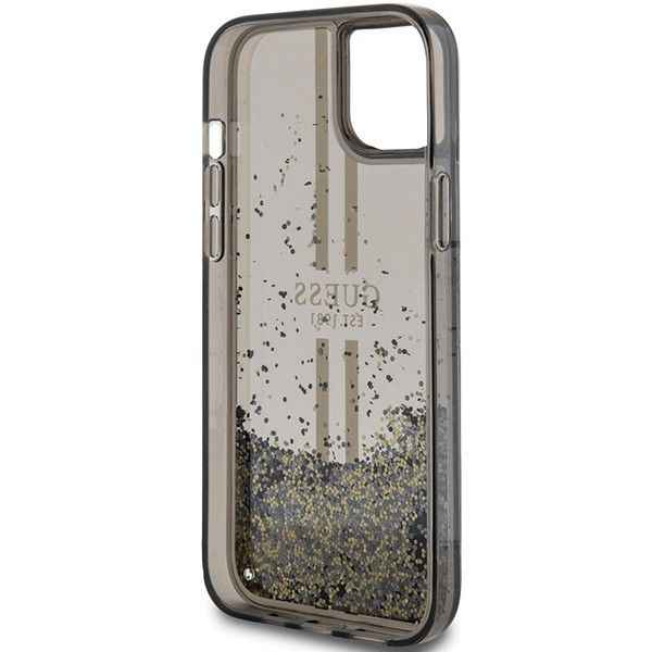 GUESS futerał do IPHONE 15 GUHCP15SLFCSEGK (Liquid Glitter Gold Stripes) czarny