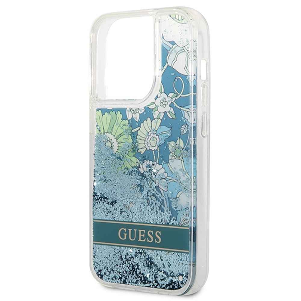 GUESS futerał do IPHONE 14 Pro GUHCP14LLFLSN (Liqide Glitter Flower) zielony
