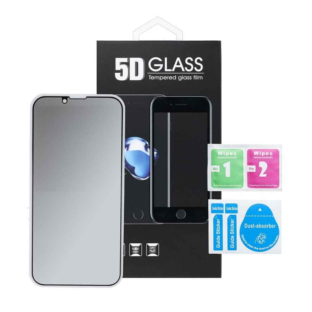 5D Full Glue Tempered Glass - do iPhone 15 Plus / 16 Plus (Privacy) czarny